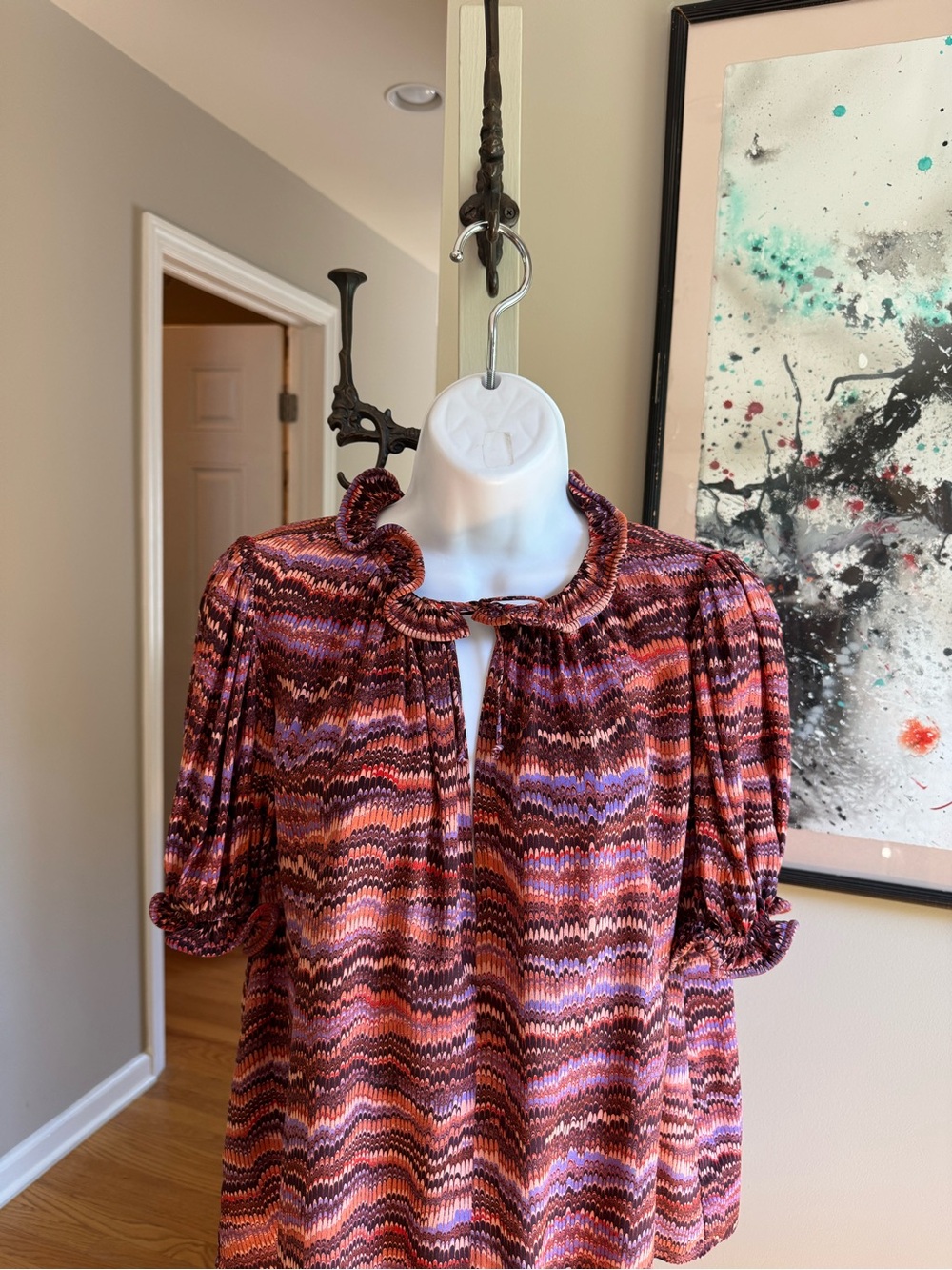 Ulla Johnson Multi-Color Ruffle-Neck Puff Sleeve Blouse - Picture 12 of 12
